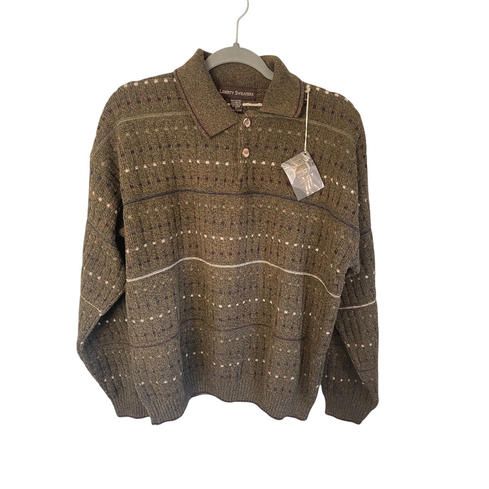 Vintage 90s Liberty Sweaters NWT Men's‎ Small Loden Green Knit Polo Made in USA